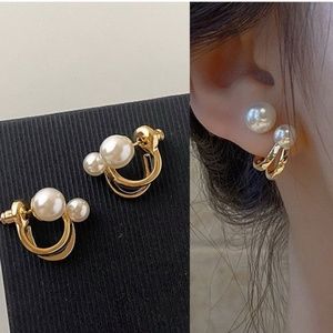Zara minimalist faux pearl double earrings